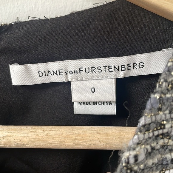 Diane Von Furstenberg Carpreena Tweed Metallic Shift Dress wool blend Size 0 - Picture 5 of 14